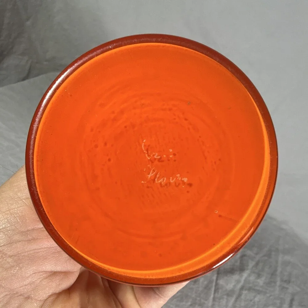 Vintage Art Deco Czech Tango Glass Vase Orange Enamel Silhouette Silver Rim 1920